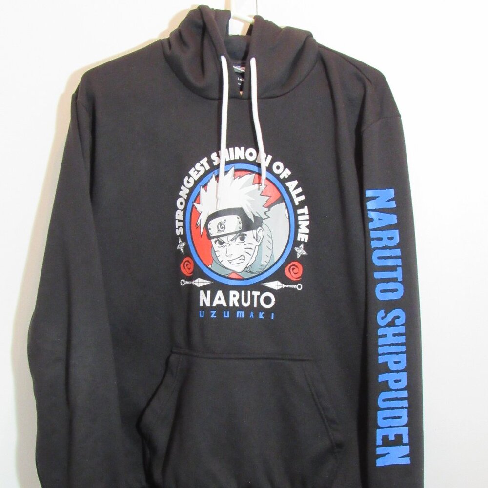 Vtg Naruto Shippuden Strongest Shinobi Black Hoodie Spell Out EUC - READ